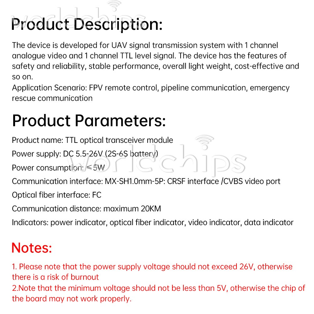 TTL Optical Transceiver Module TTL To Fiber Module For Drone RX/TX/AV/VCC/GND