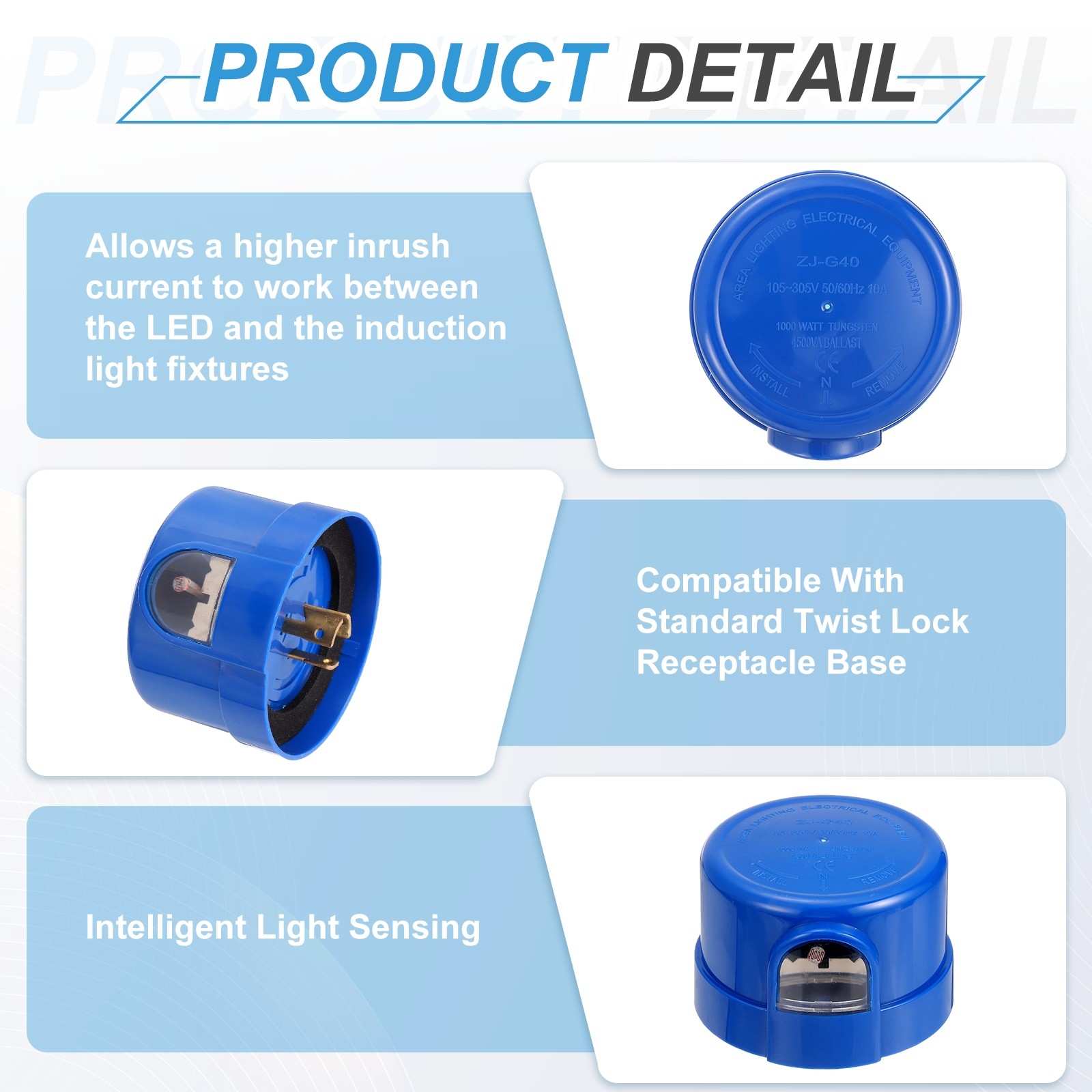 Pack of 5 Twist Lock Dusk to Dawn Photocell Sensor Blue