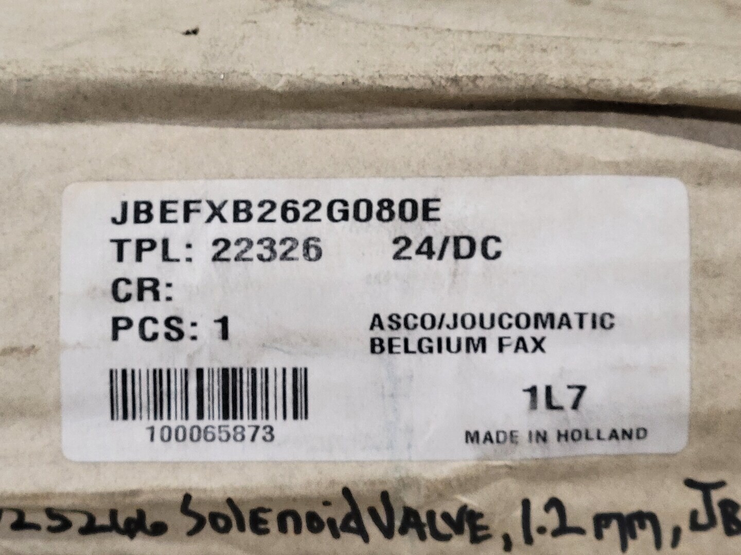 ASCO JBEFXB262G080E Solenoid Valve , 24VDC – Parts & Components