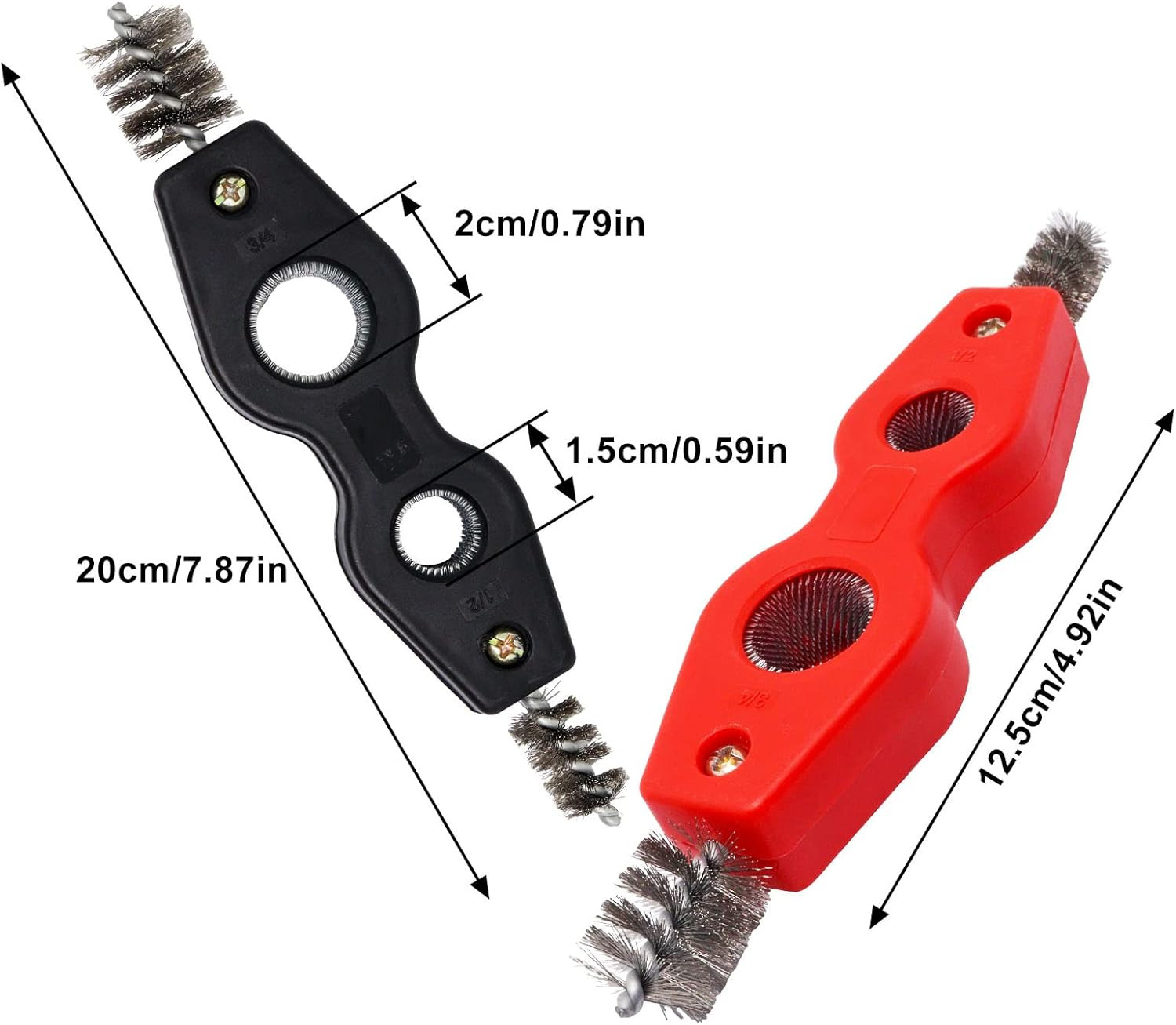 2 Pack 4-In-1 Copper Pipe Cleaner, 1/2 in & 3/4 in Wire Brush Copper Pipe Brush,