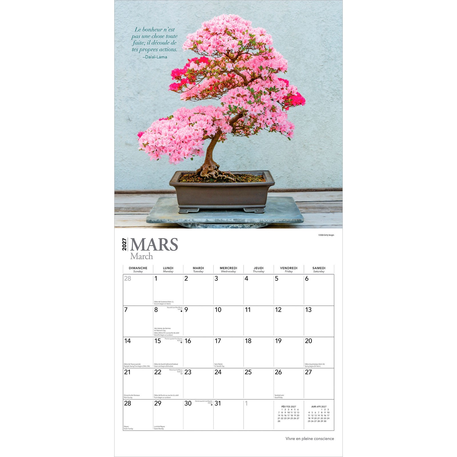Vivre en pleine conscience | 2027 12×24″ (Hanging) Monthly Square Wall Calendar