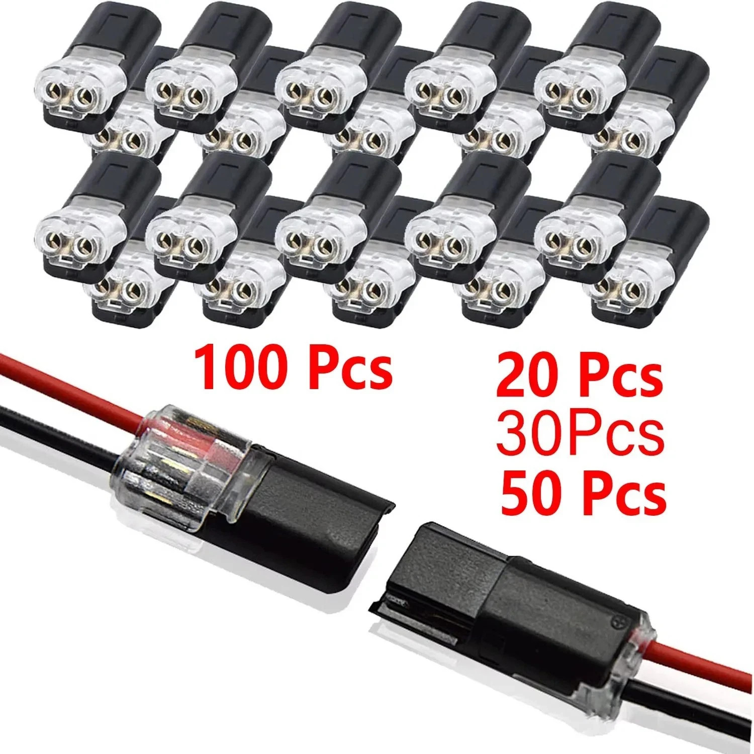 50 pcs Double-Wire Plug-in Connector, Cable Clamp with Locking Buckle, AWG 18-22