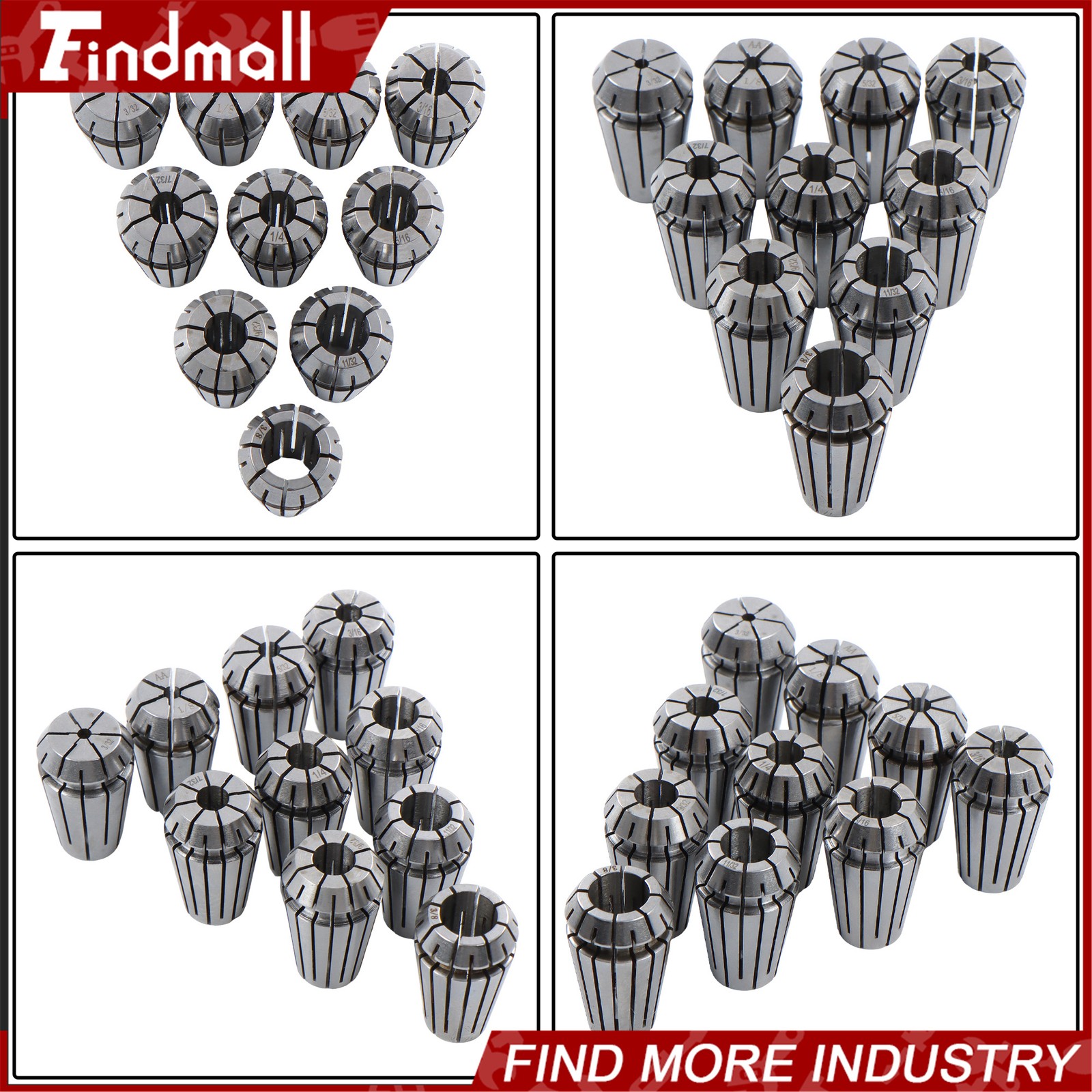 Findmall ER16 Collet Set 10 Pack Precision 3/32 to 3/8 Inch by 32nds 0.0002 TIR