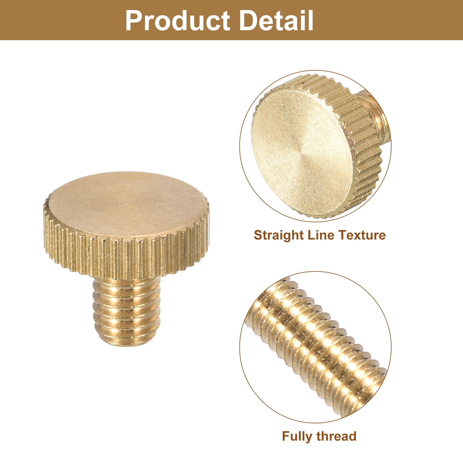 6pack M6x8mm Knurled Thumb Screws Flat Knurled Head Brass Thumb Screws Bolts