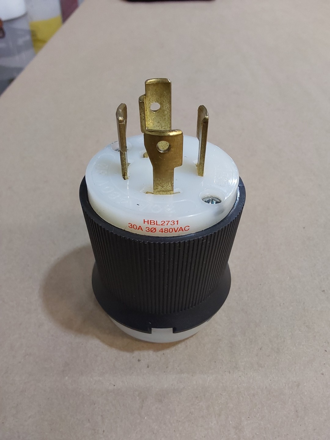 Hubbell HBL2731 Locking Plug, 30 A, 480V Ac, 3 Poles, 3 Phase, 4 Blades,