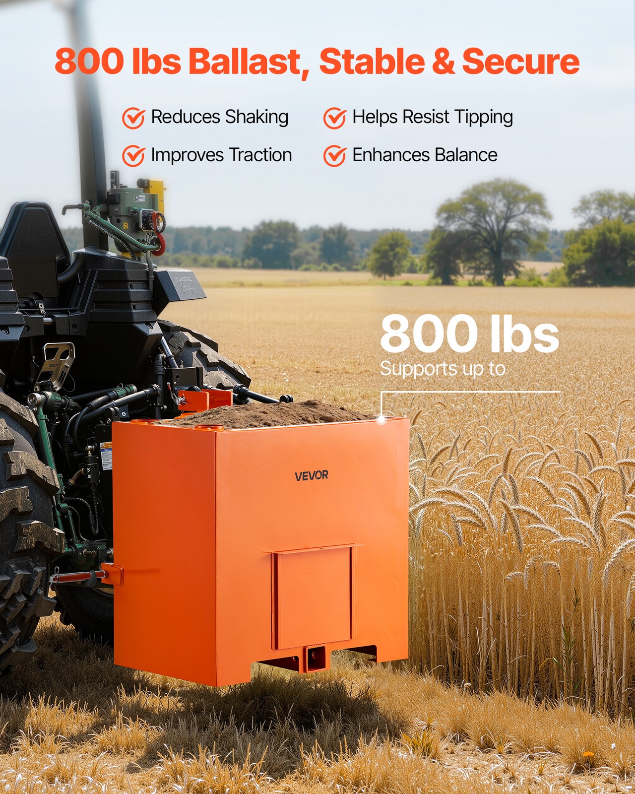 VEVOR Ballast Box 3 Point Category 1 Tractor Quick Tach Hitch 5ft³ 800lbs Orange