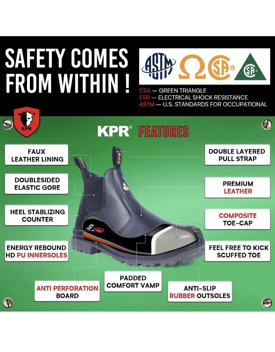 KPR Men’s M706 CSA Approved ESR 6” wide Size 10 Black