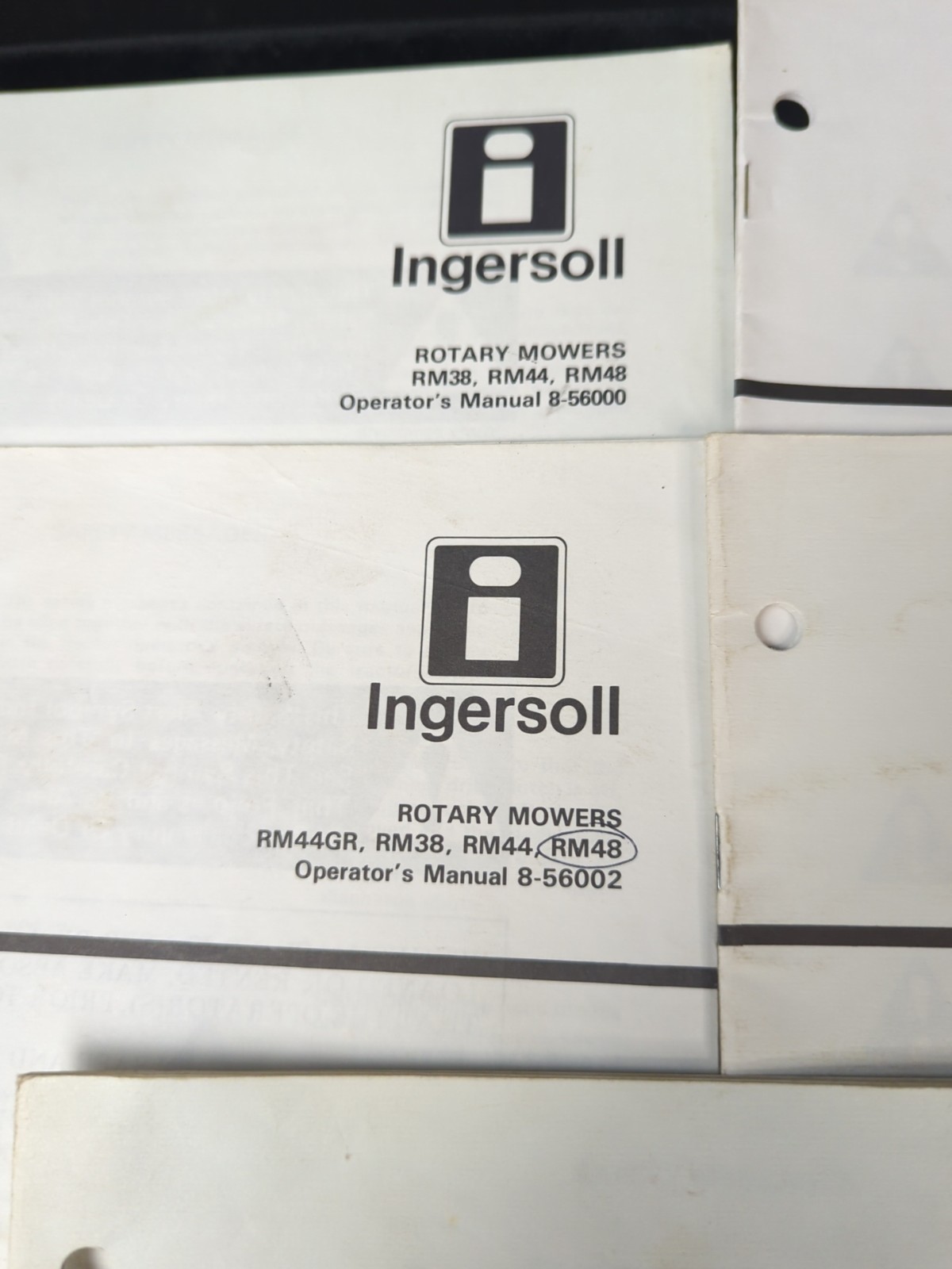 Vintage Ingersoll Rotary Mowers Operator’s Manuals RM38 44 48