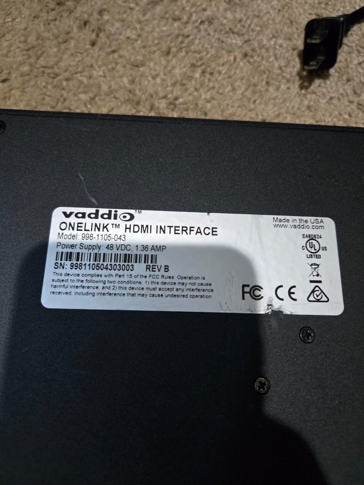 Vaddio ROBOSHOT 30 HDBT Camera PTZ Model 998-9963-000 with OneLink HDMI