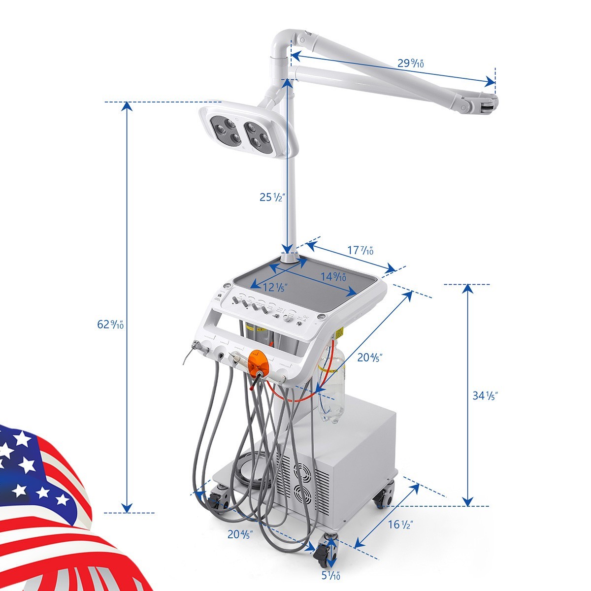 Dental Portable Delivery Unit System Air Compressor Cart /w+ Surgical Lamp Light
