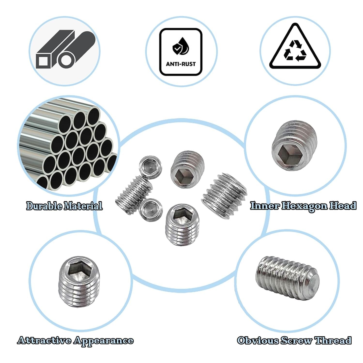 60pcs Grub & Set Screws – Ideal for Electronics, Furniture, and DIY Projects