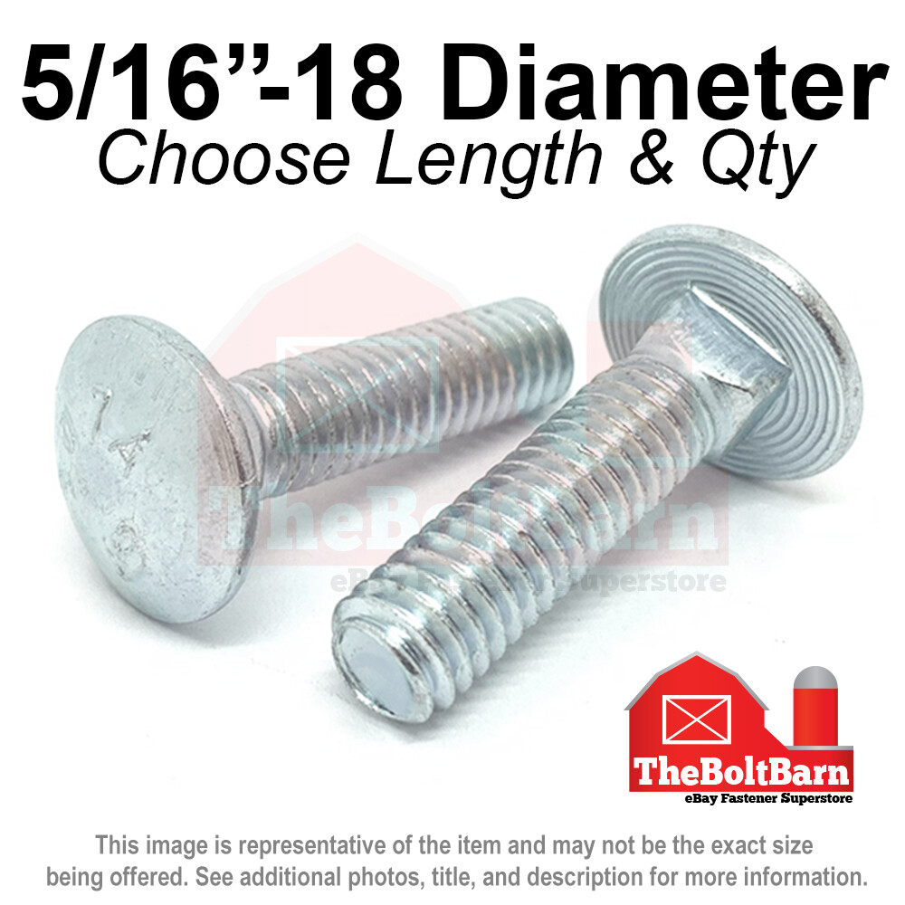 5/16″-18 Grade A 307A Full Thread Square Carriage Bolts Zinc (Pick Length & Qty)