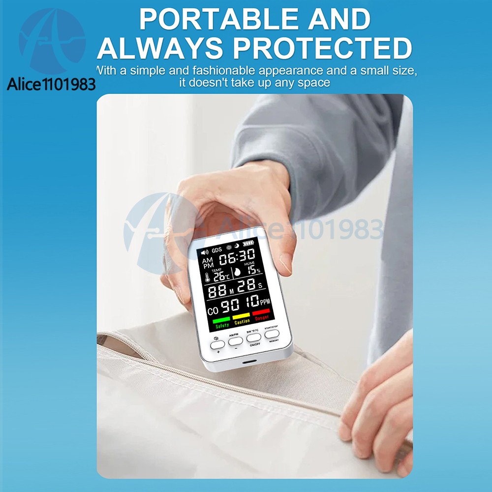 5-in-1 Portable Carbon Monoxide Alarm Temperature Humidity Air quality Tester