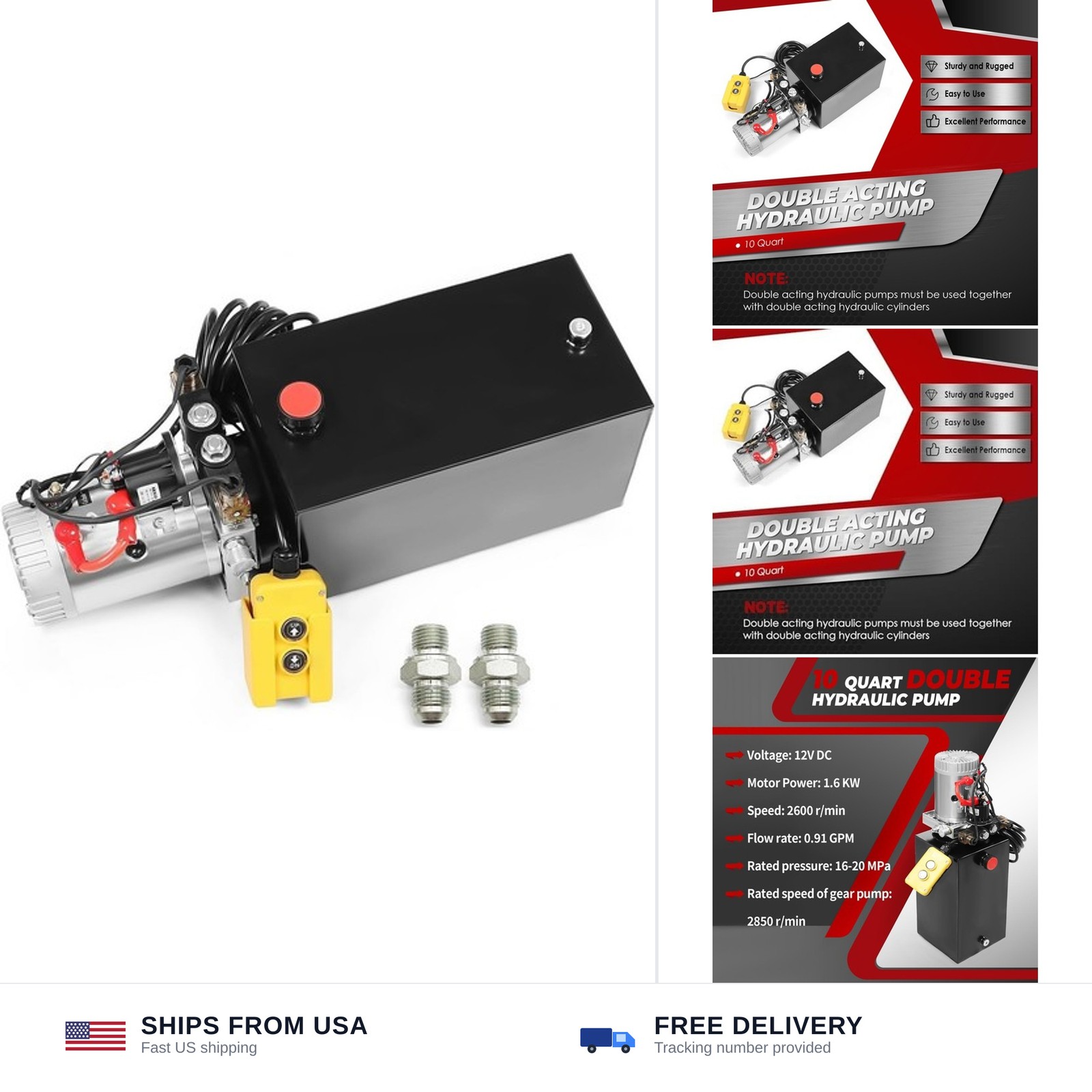 Nakkaa 12V DC Hydraulic Power Device 10 Quart Double Acting Hydraulic Dump Tr…