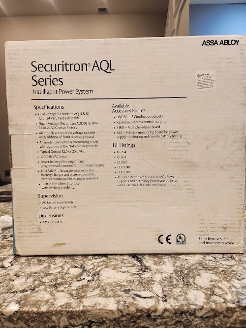 NEW Assa Abloy Securitron AQL Series Intelligent Power System AQL6-B100R8NL4E1