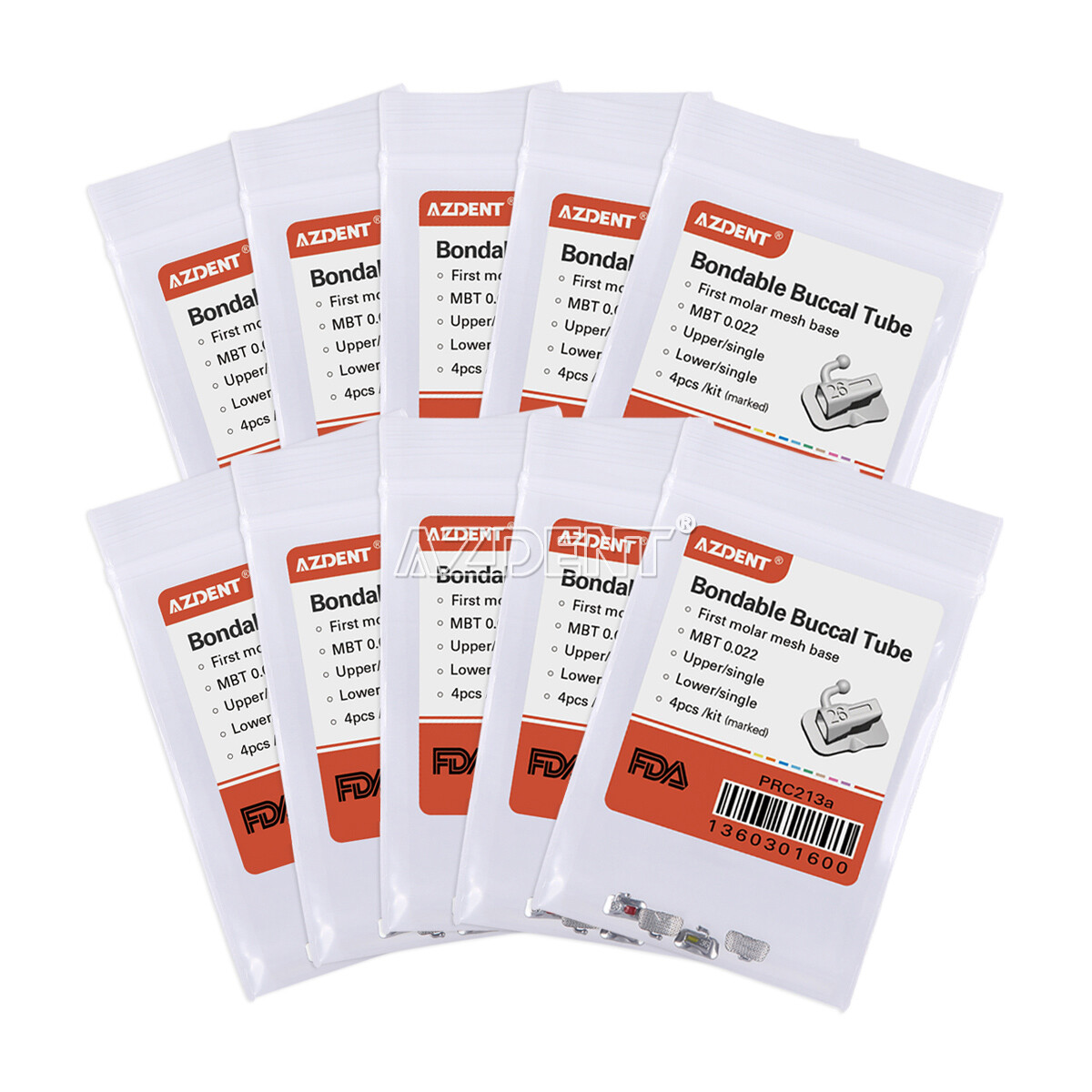 10Pack Dental Tubo Bucal de Ortodoncia No Convertible 1er Molar MBT 022