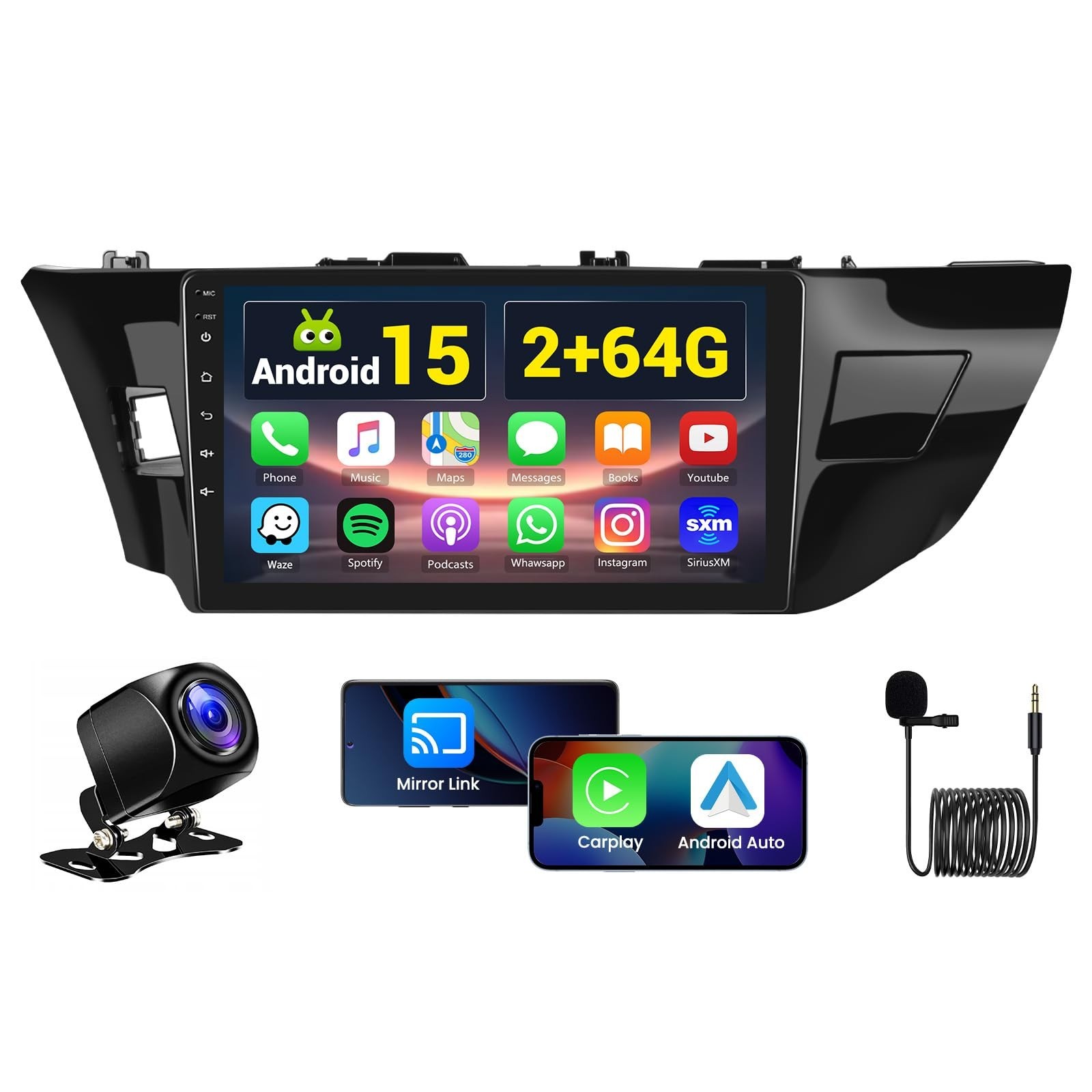 2+64GB Android 15 Car Radio for Toyota Corolla 2014 2015 2016 Wireless CarPla…