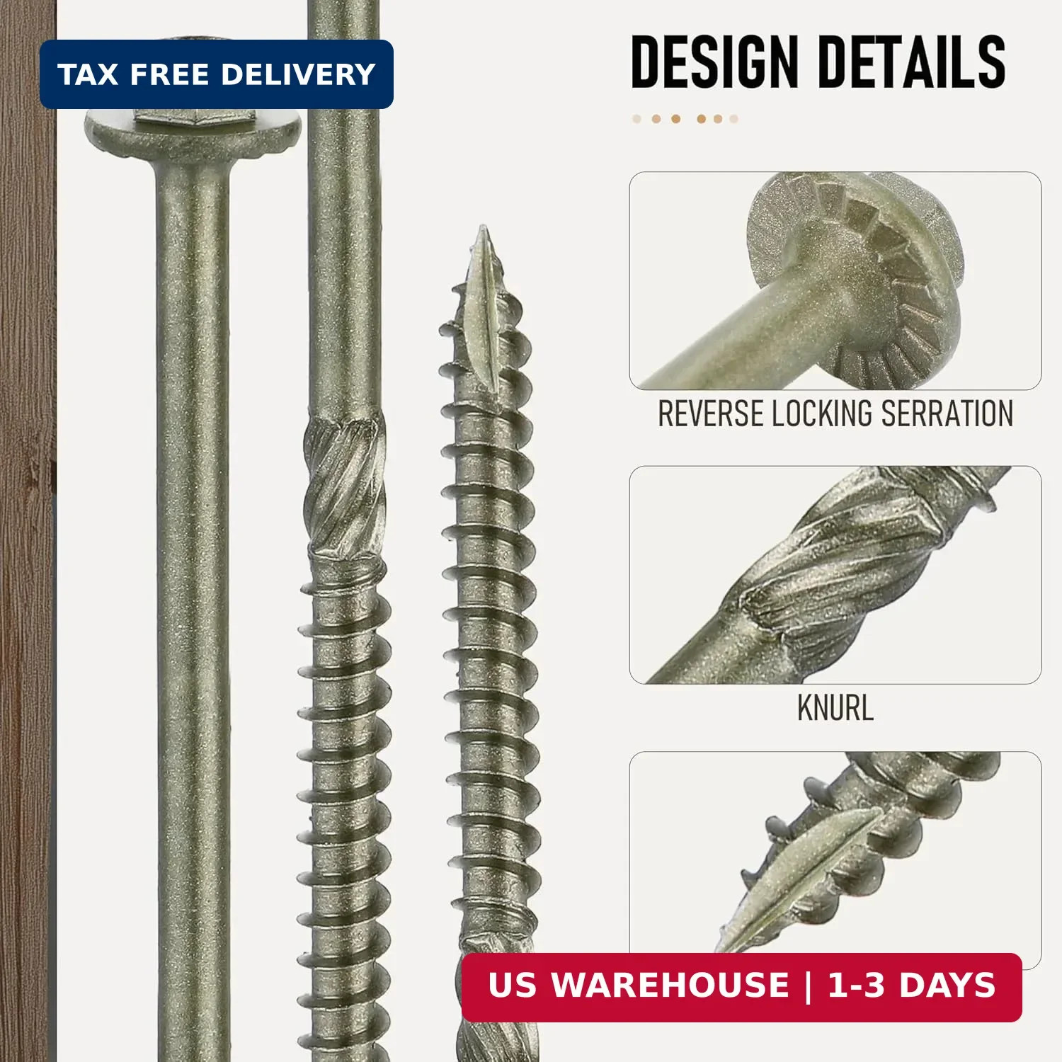 Hex Head Heavy Duty Wood Screws #14 x 6, Structural Lag Screws for Log, Timber,