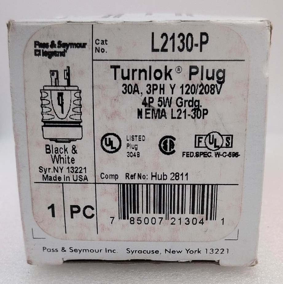 PASS & SEYMOUR L2130-P TURNLOK PLUG 30A 120/208V 4P 5W Grdg. NEMA L21-30P