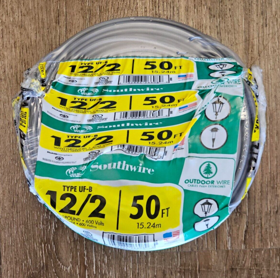 50ft 12/2 Gray Solid CU Type UF-B W/G Wire – New!!!