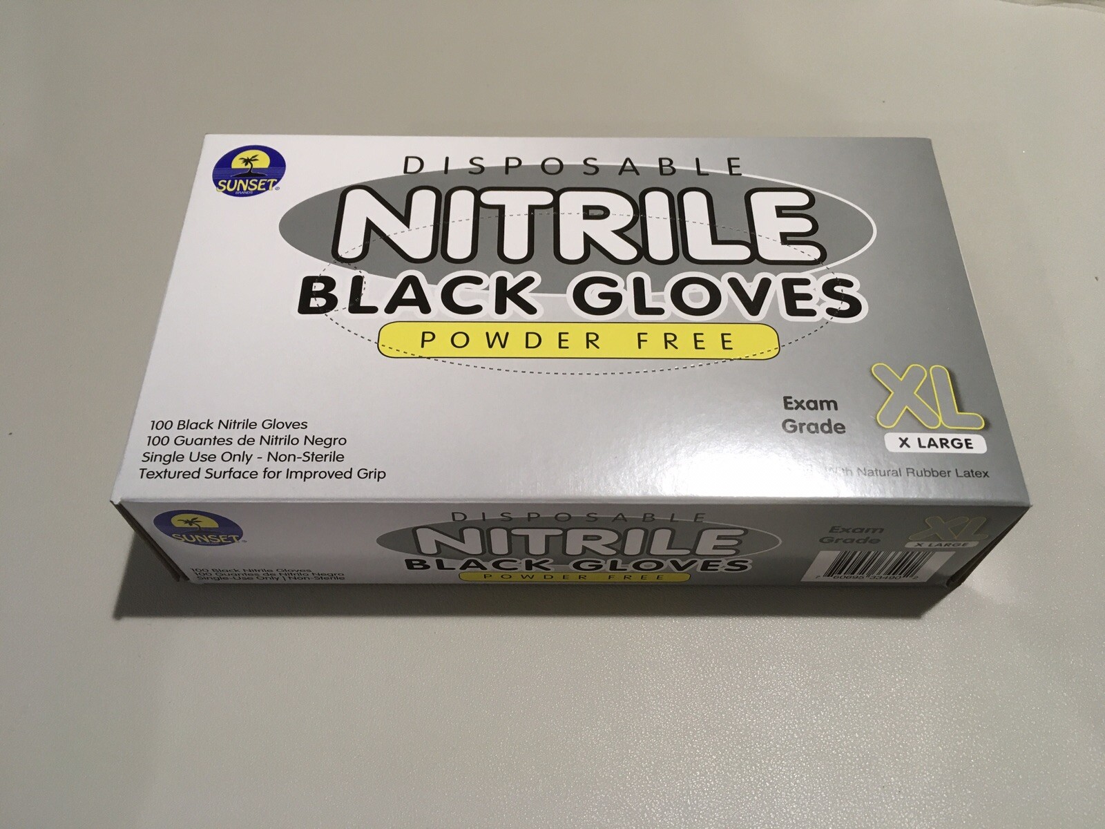 SUNSET DISPOSABLE NITRILE BLACK GLOVES BOX OF 1,000 EXAM GRADE POWDER FREE XL