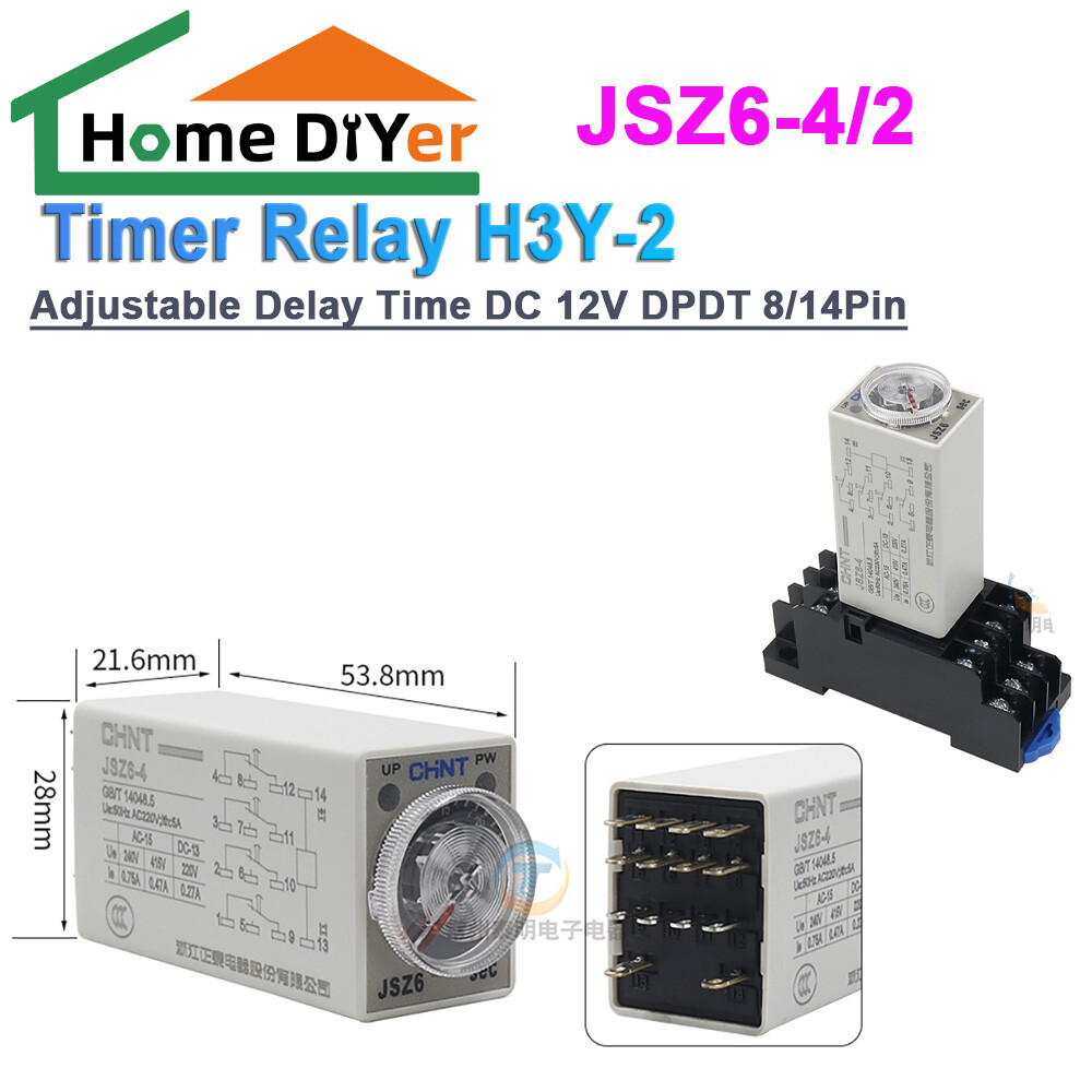 0-5 Minute Adjustable Delay Time DC 12V DPDT 8/14Pin Timer Relay H3Y-2 1h type
