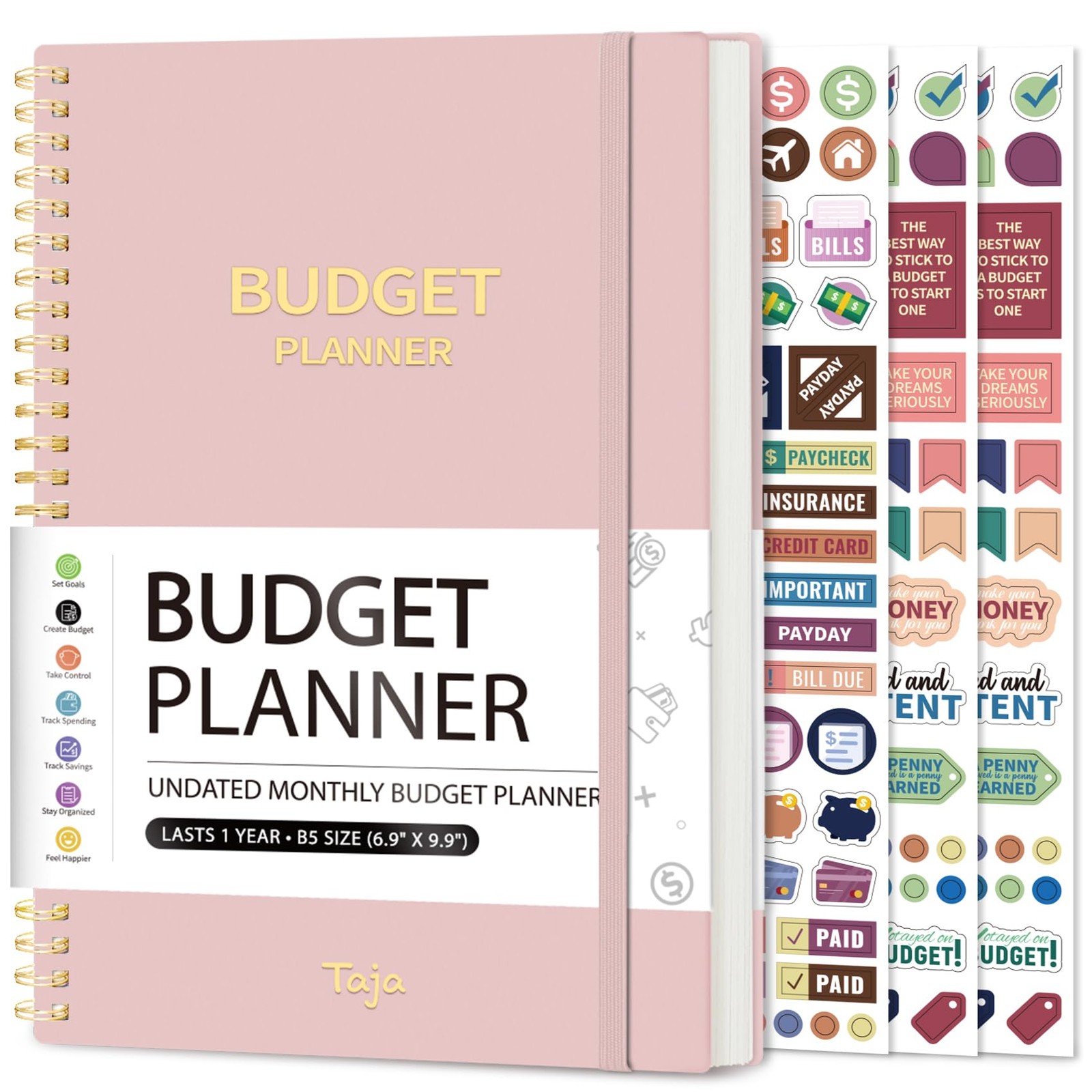 Budget Planner – Monthly Book with 9.9 x 6.9 x 0.5 inches, A.Pink