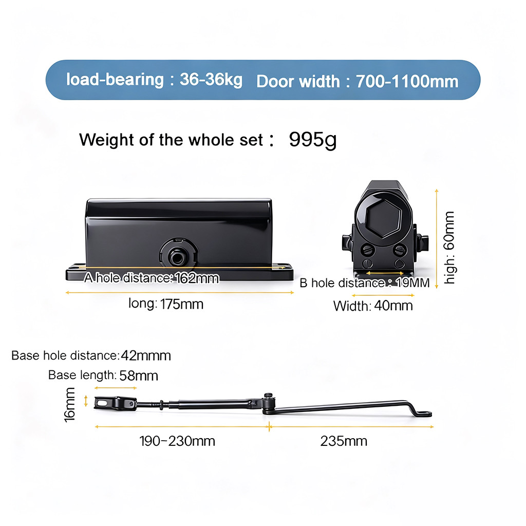 Automatic Door Closer Adjustable Closing Speed Spring Hydraulic 99-143lb