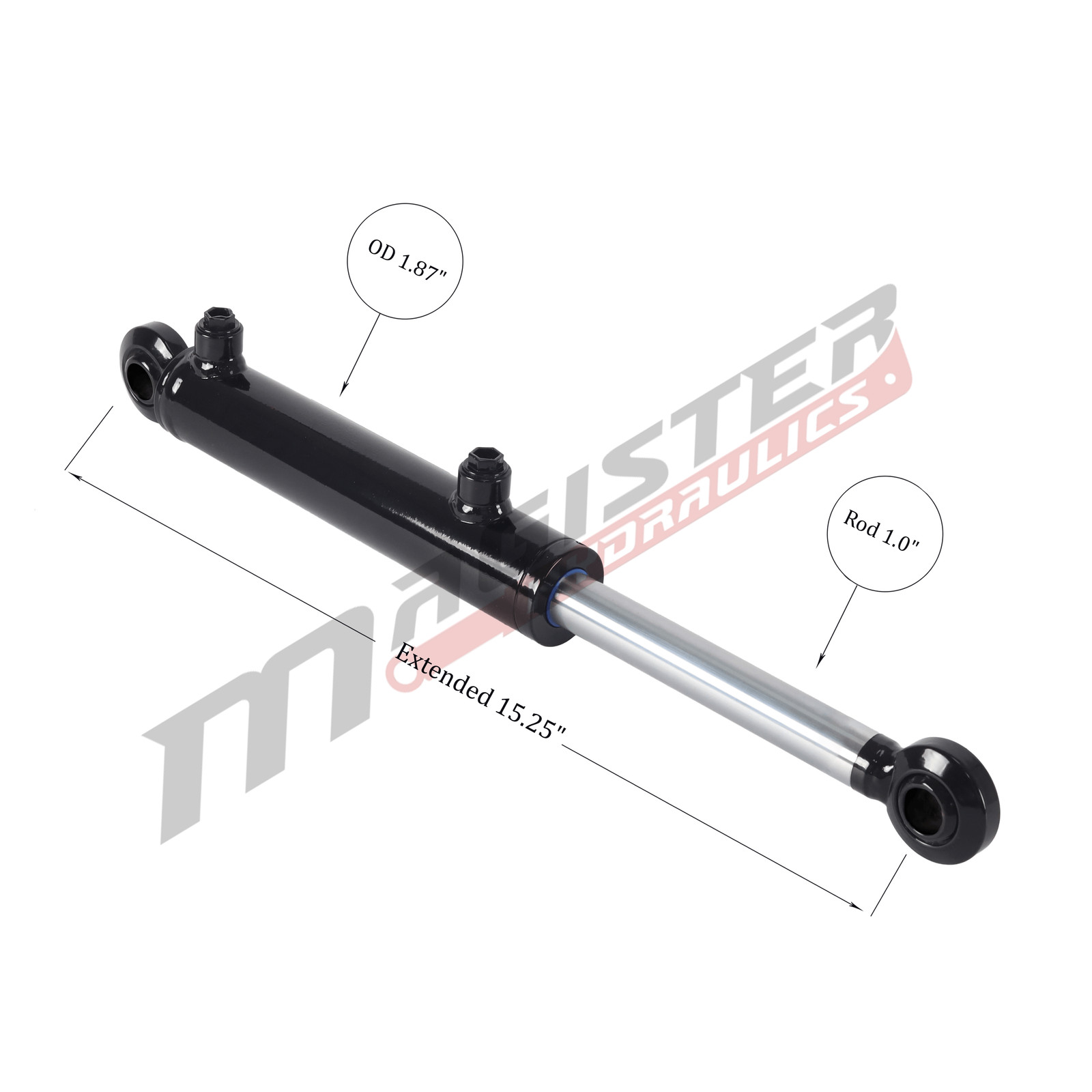 Hydraulic Cylinder Welded Double Acting 1.5″ Bore 4″ Stroke Swivel Ball/Eye