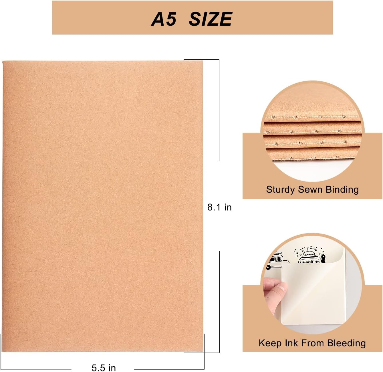 ZZTX 4 Pack Blank Kraft Notebooks, Blank Paper Sketchbooks for Drawing Doodling