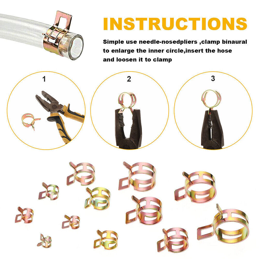 115x Hose Spring Clamps Fasteners Kit 6-22mm Fuel Water Line Pipe Air Tube Clips