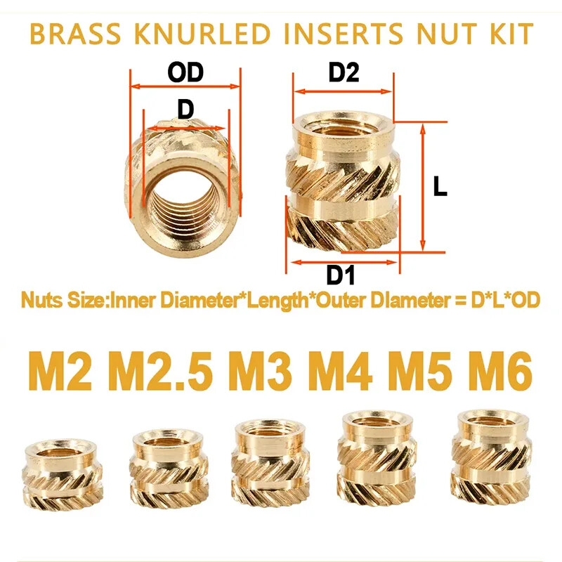 Brass Threaded Insert Nut Kit M2 M2.5 M3 M4 M5 M6 M8 Hot Melt Heat Knurled Embed
