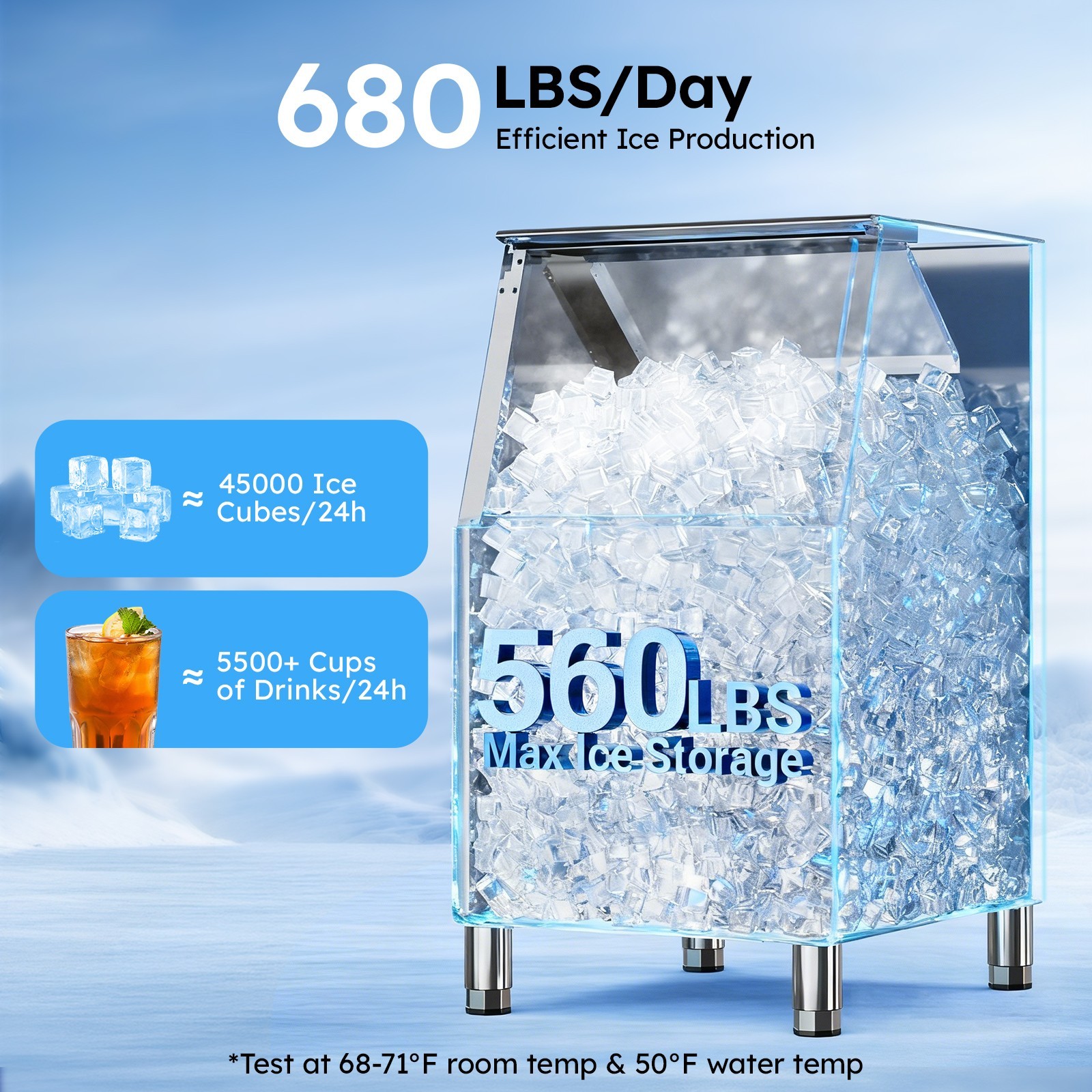 Commercial Ice Maker Machine 680LBS/24H, 560LBS Storage Bin Commercial Ice Maker