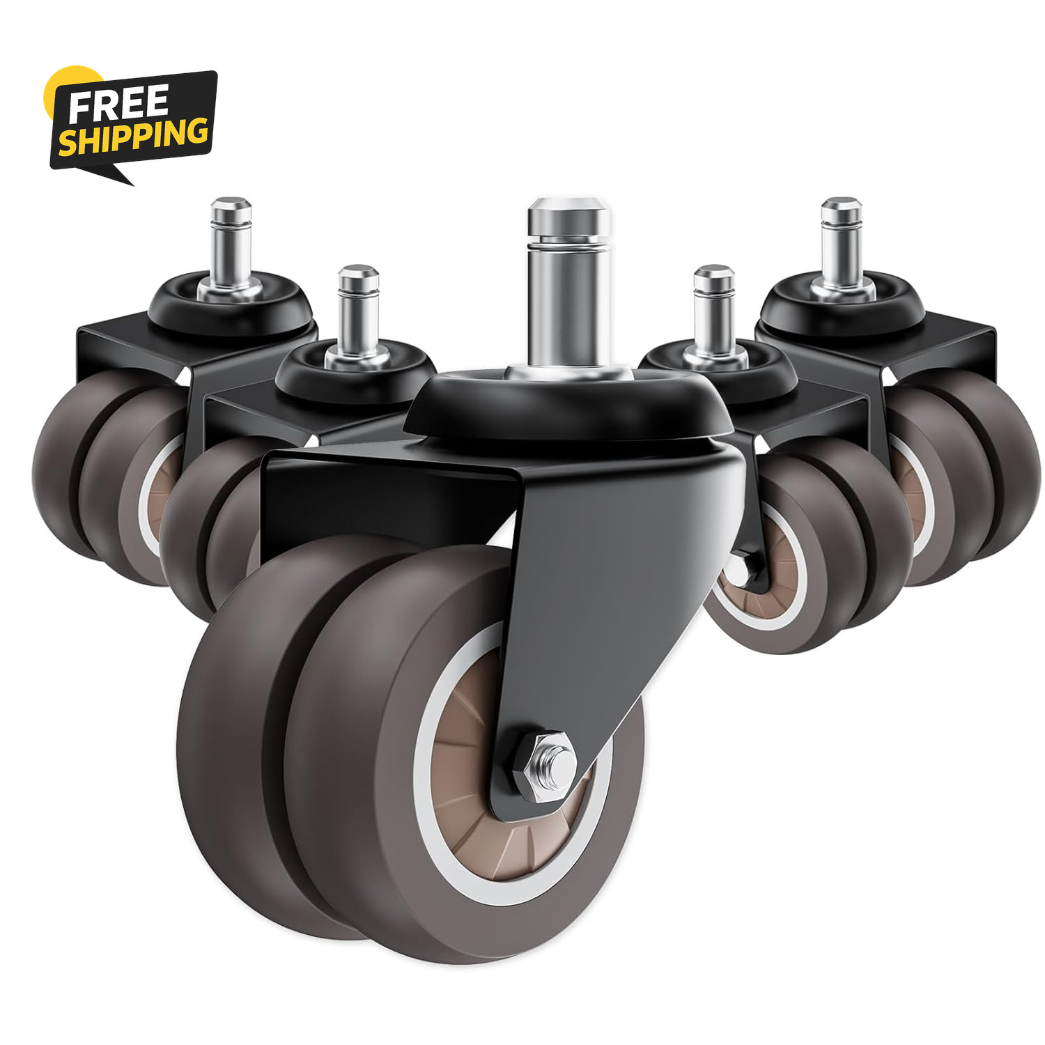 2 Inch Low Profile Office Chair Casters 650 Lbs, Dual-Wheel TPR Rubber Wheels