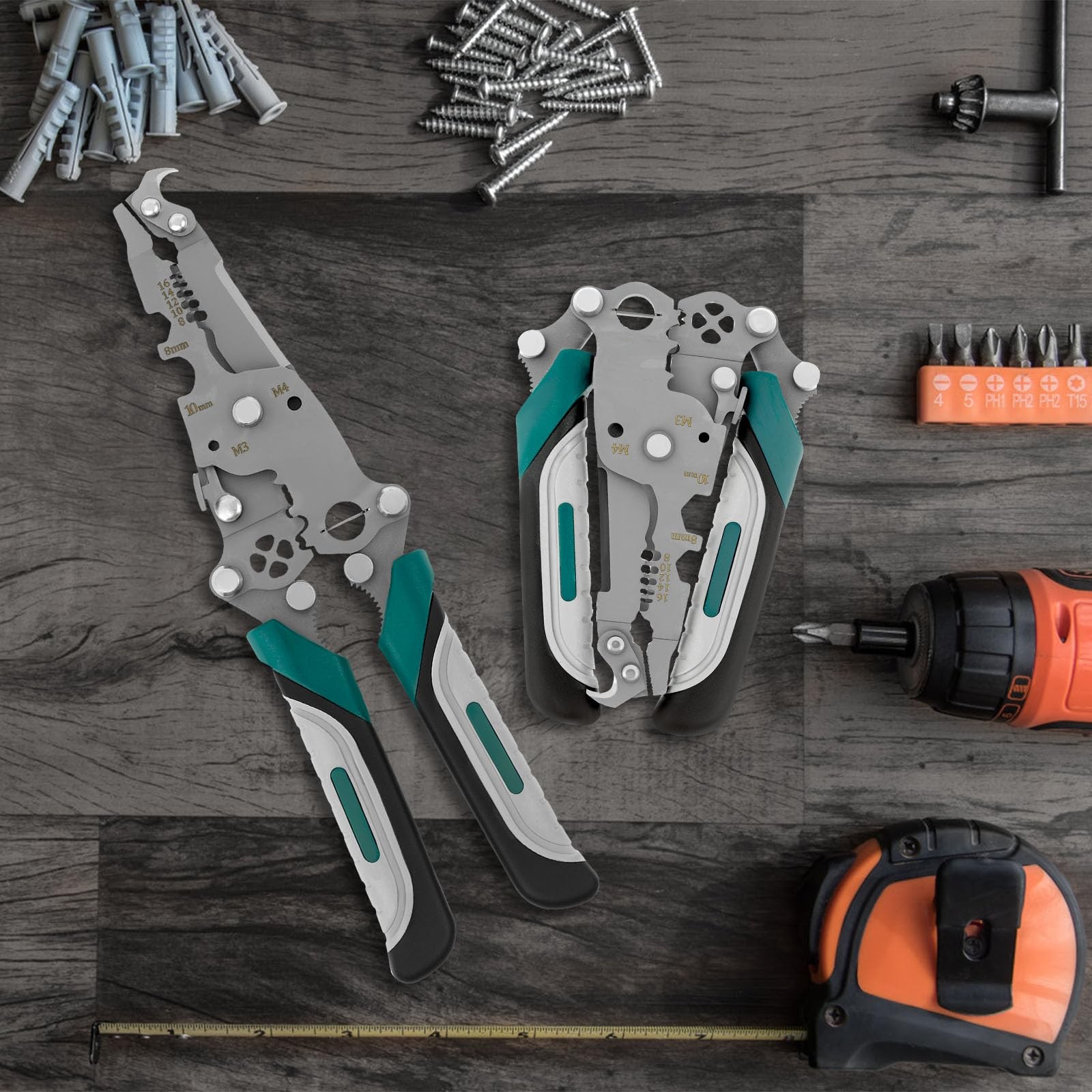 2PCS 18-in-1 Folding Wire Stripper Pliers, Multifunctional Electrical Wire St…