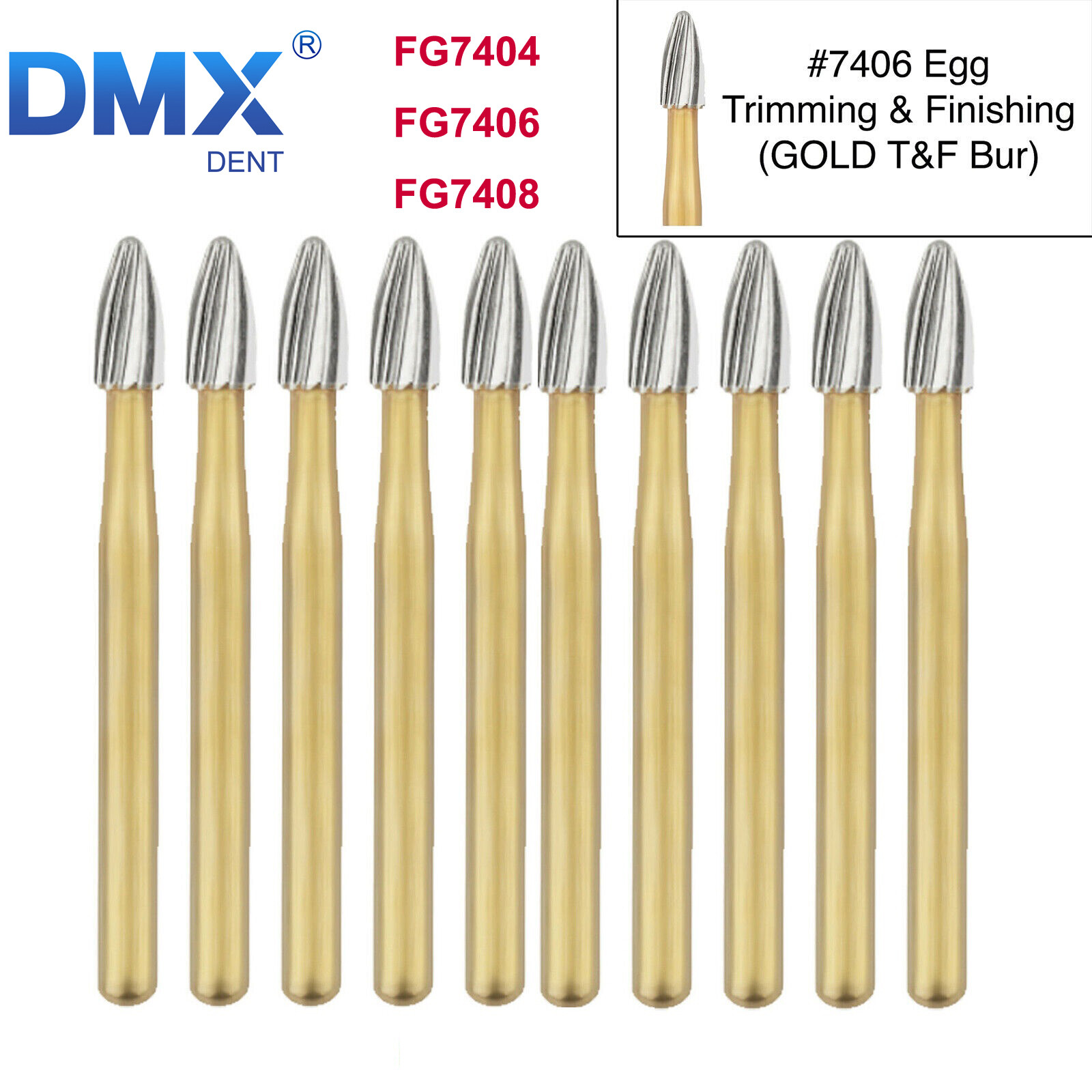 Dental Tungsten Carbide Bur Trimming and Finishing Egg Football FG7404/7406/7408