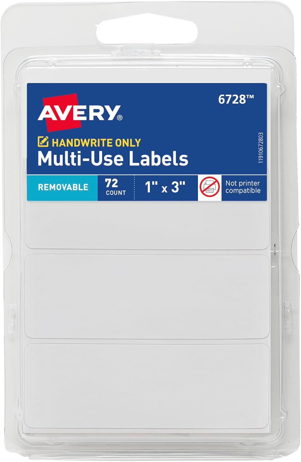 Multi-Use Removable Labels, “X3”,White,Non-Printable,72 Blank Labels Total(6728)