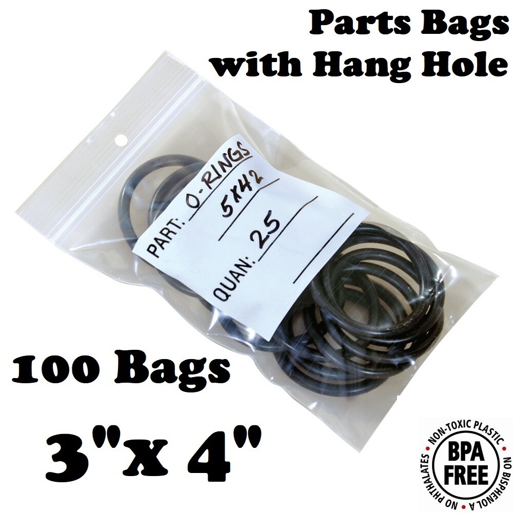 100 PARTS BAGS 3″ x 4″ RECLOSABLE ZIP SEAL HANG HOLE BLOCK 4Mil HEAVY TOP LOCK