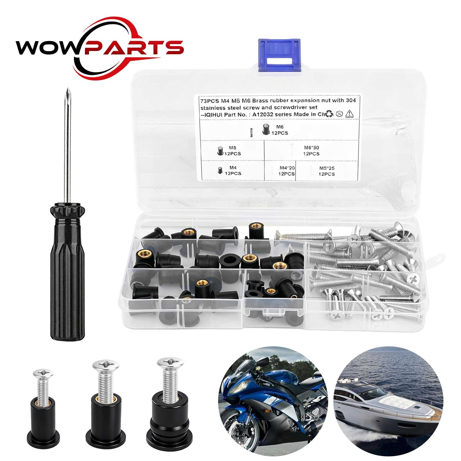 72X M4 M5 M6 Rubber Well Nuts Neoprene Stainless Screw for Kayak Boat Windscreen