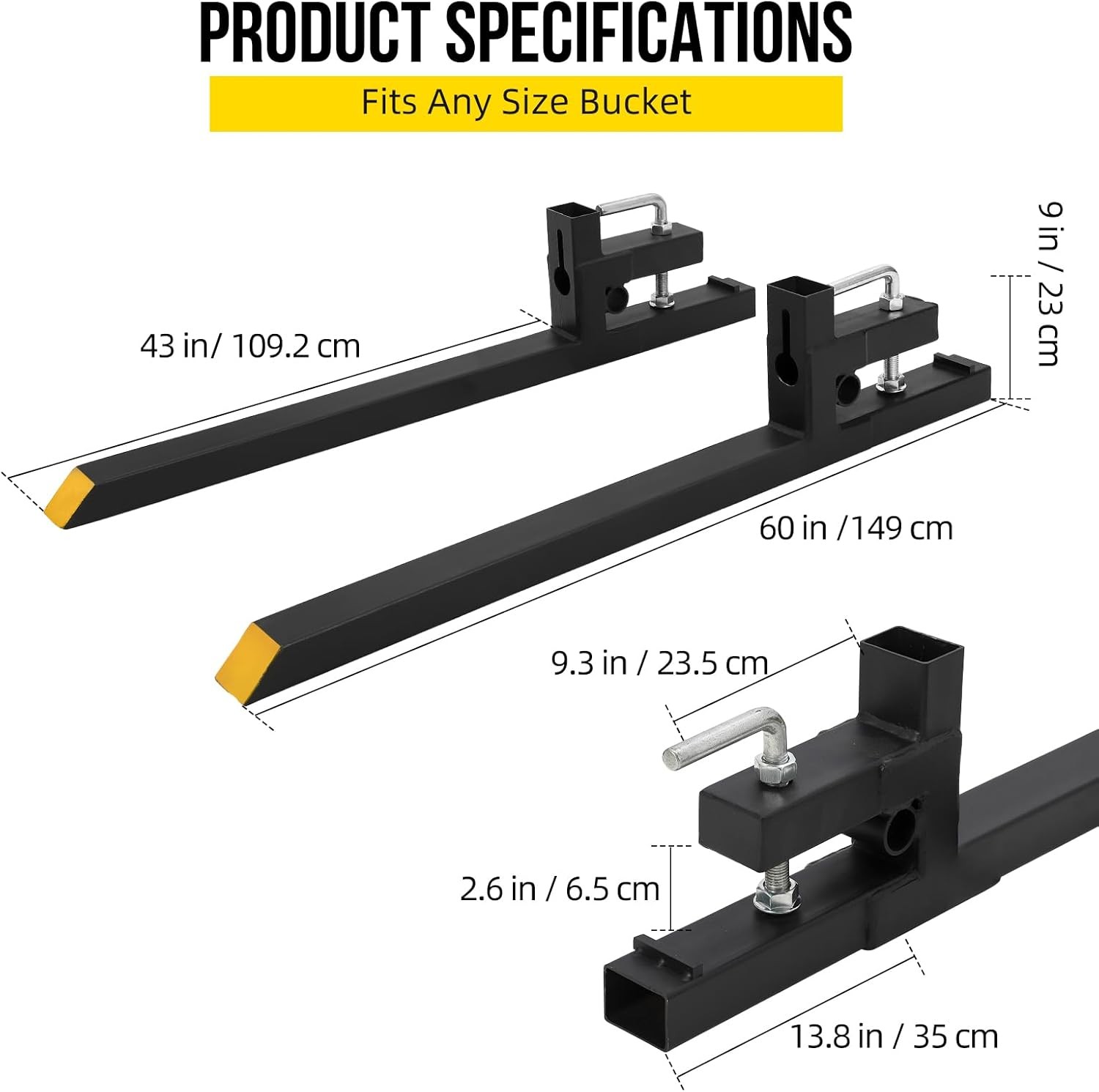 43″/60″ 2000/4000lbs Clamp on Pallet Forks for Bucket Tractor Loader Skid Steer
