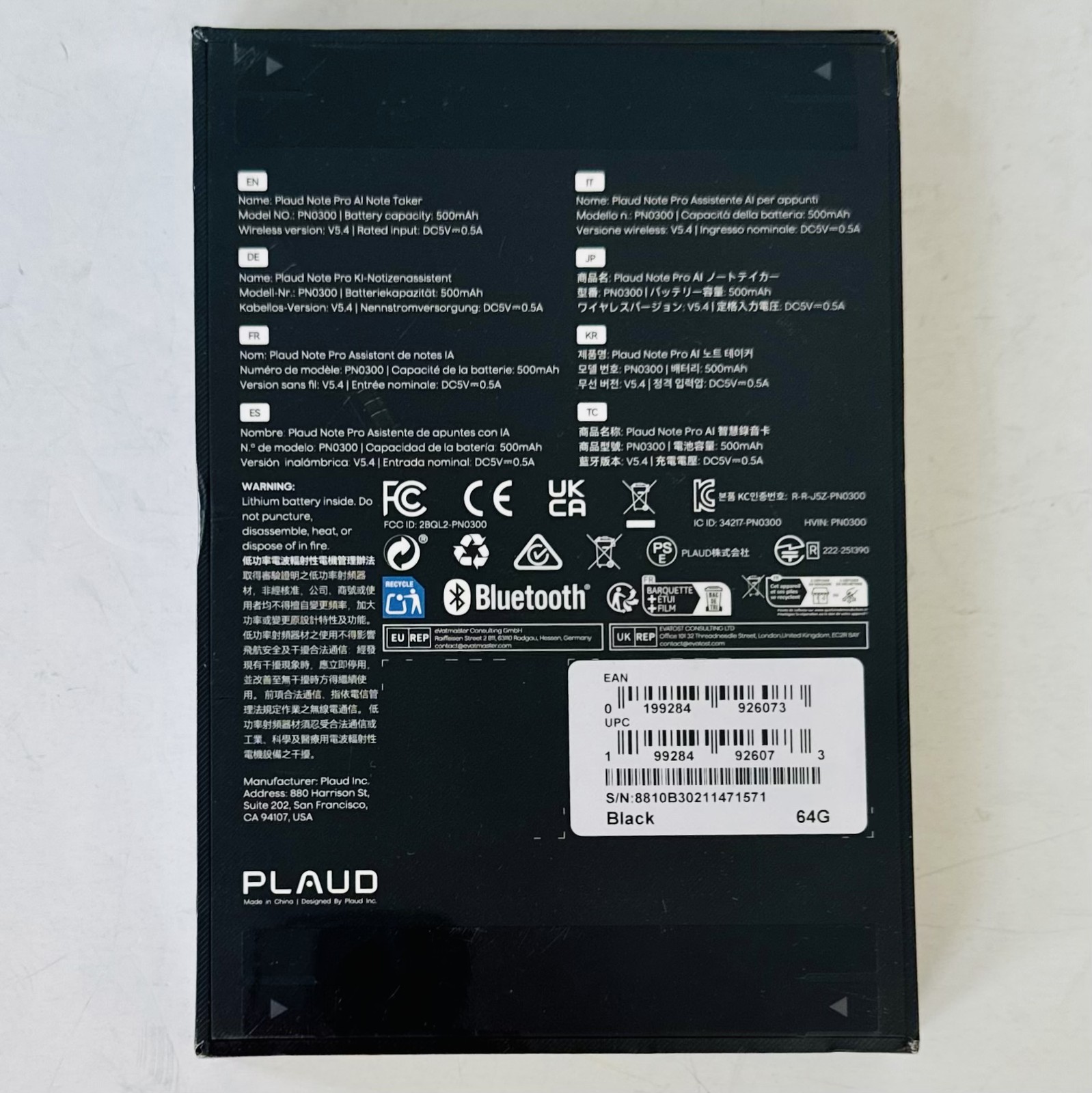 Plaud Note Pro AI Voice Recorder Note Taker PN0300 64GB Black