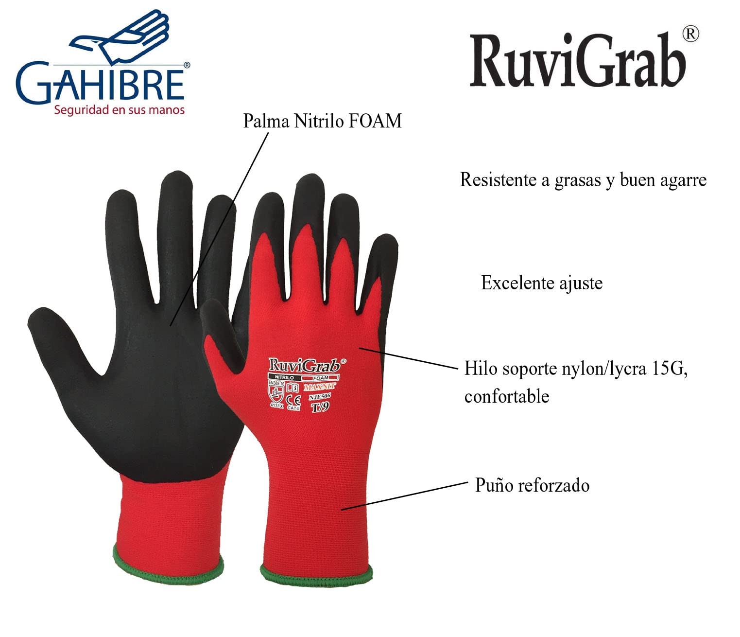 Support Glove, Nylon, Lycra, 15g, Nitrile Foam