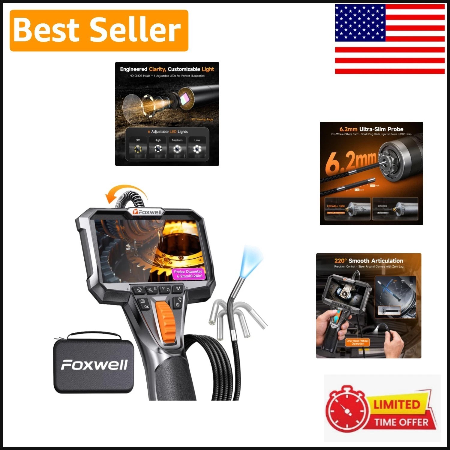 Versatile Y400 Borescope: 220° Articulation, Ultra-Slim Probe & 5-7 Hour Battery