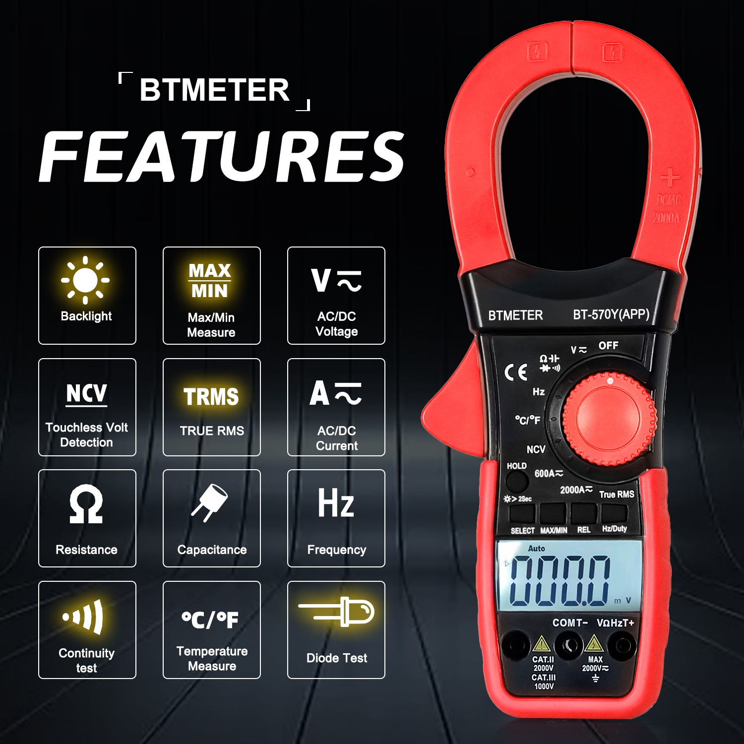 BTMETER AC/DC Auto Ranging Digital Clamp Meter 2000A Or Digital Multimeter 20A