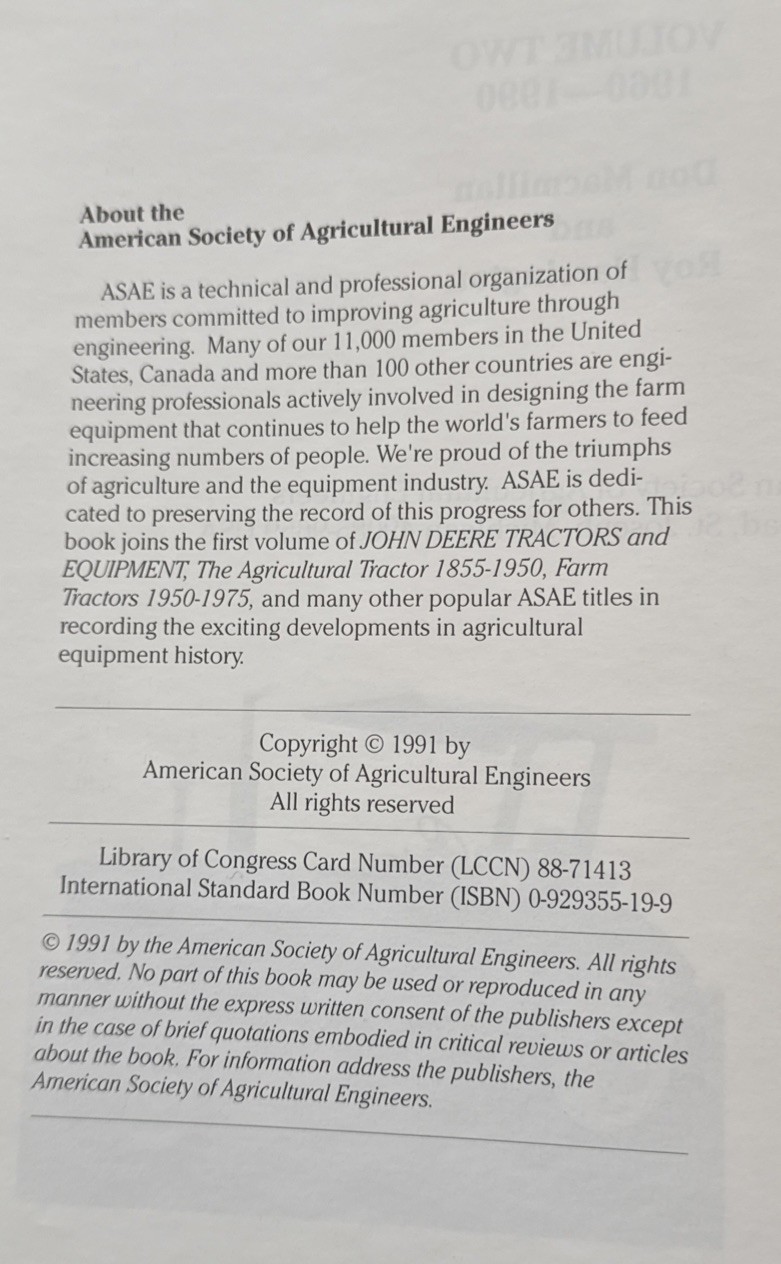 John Deere Tractors and Equipment Volume Two Hardcover Book 1960-1990