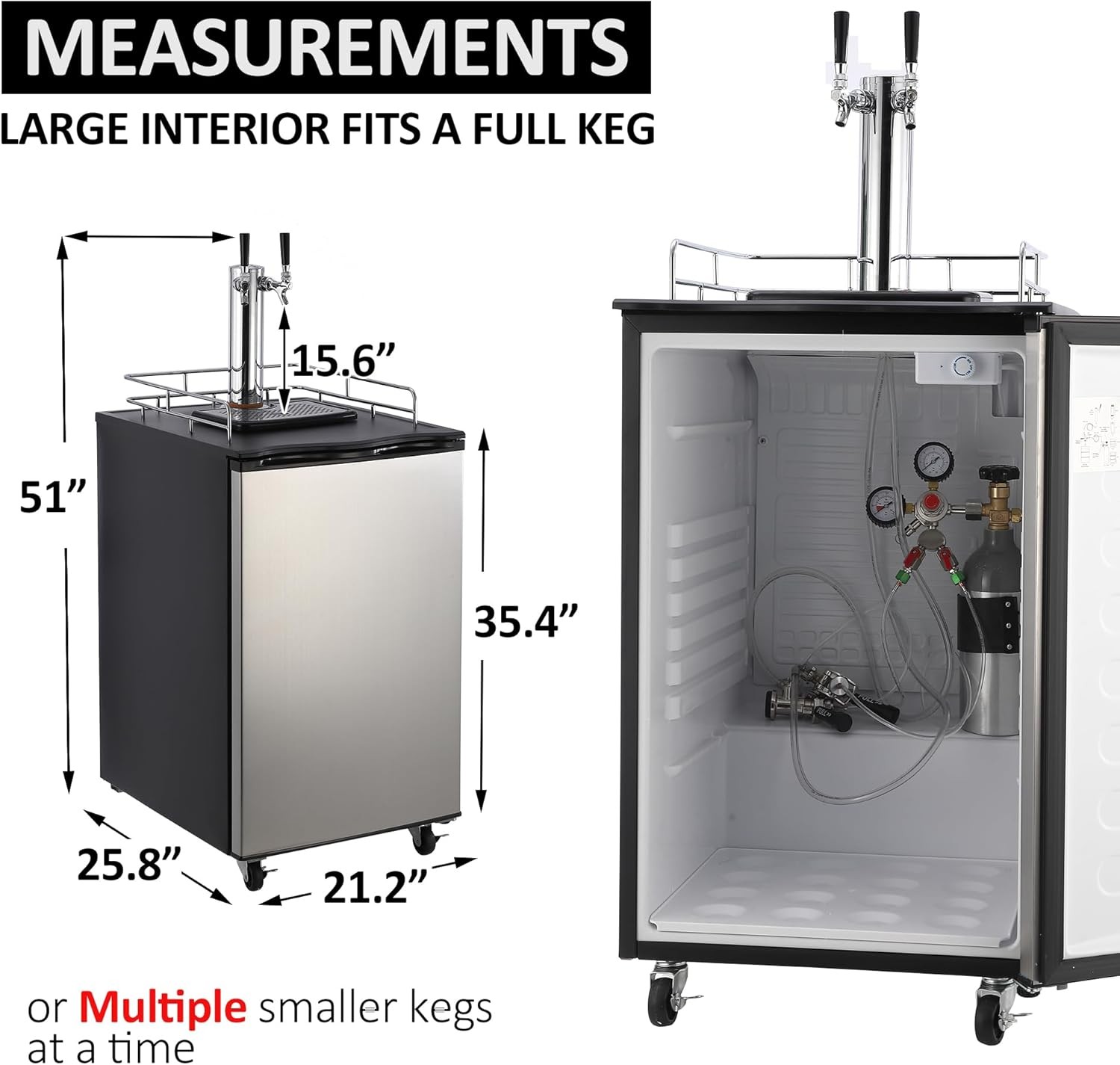 170L Beer Kegerator, Dual Tap Draft Beer Dispenser 32°f – 50°f Temp Control
