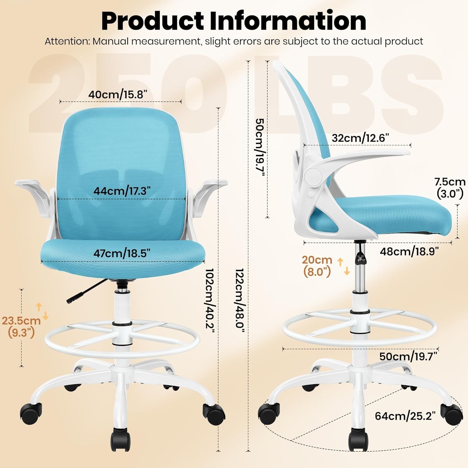 Drafting Chair with Memory Foam Cushion Ergonomic Design for Comfort and Support