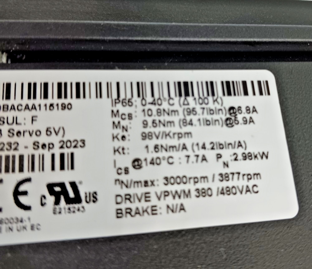 New Nidec Unimotor 115U3C300BACAA115190 Ac Servo Motor 2.98 Kw 3000 Rpm
