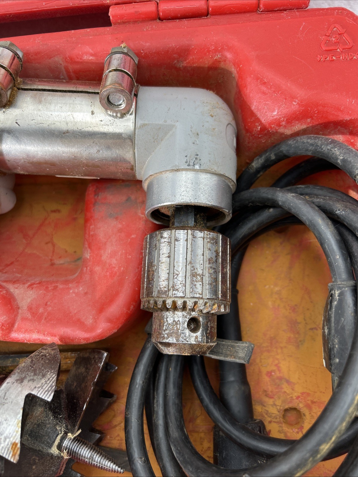 Milwaukee 1107-1 1/2″ Right Angle Drill Hole Hawg w/ Case Chuck Key Handle Extra