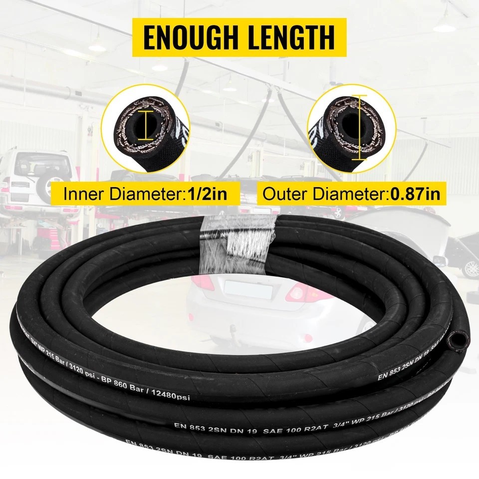 Hydraulic Hose Coiled Hydraulic Hose 100ft 1/2″ 2 steel wire 4000 PSI